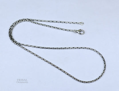 Sterling silver beaded chain necklace by Tribal Ornaments, 1.5mm solid silver jewelry with handcrafted beaded design, ideal for gifting.