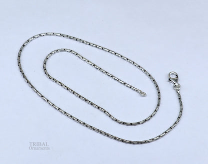 Sterling silver beaded chain necklace by TRIBAL ORNAMENTS, 1.5mm handmade solid silver jewelry with intricate beaded design.