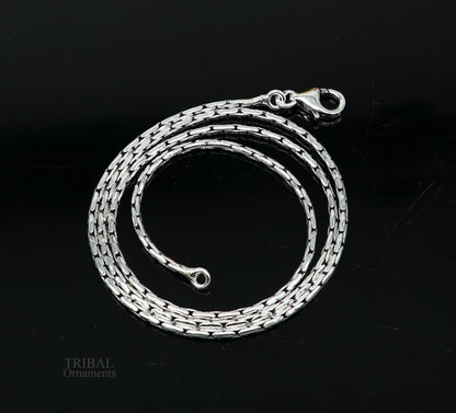 Sterling silver beaded chain necklace from TRIBAL ORNAMENTS, 1.5mm solid silver baht chain with handmade beaded design, stylish jewelry.