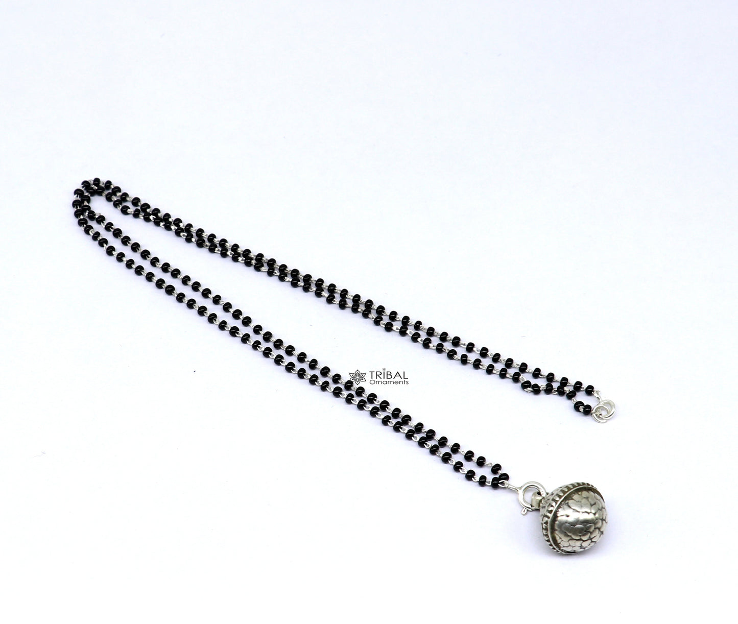 16" to 26" traditional cultural black beads 925 sterling silver stylish Single ball pendant necklace modern trendy delicate jewelry set625 - TRIBAL ORNAMENTS