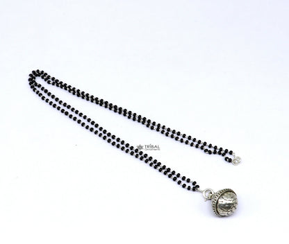 16" to 26" traditional cultural black beads 925 sterling silver stylish Single ball pendant necklace modern trendy delicate jewelry set625 - TRIBAL ORNAMENTS
