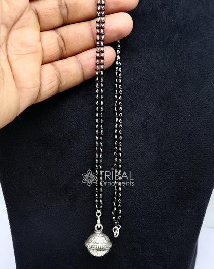 16" to 26" traditional cultural black beads 925 sterling silver stylish Single ball pendant necklace modern trendy delicate jewelry set625 - TRIBAL ORNAMENTS