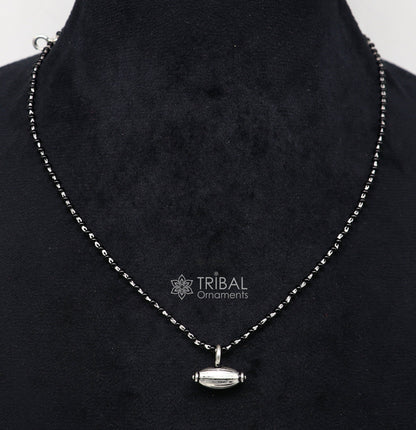 16" to 26" traditional cultural black beads 925 sterling silver stylish Single ball pendant necklace modern trendy delicate jewelry set626 - TRIBAL ORNAMENTS