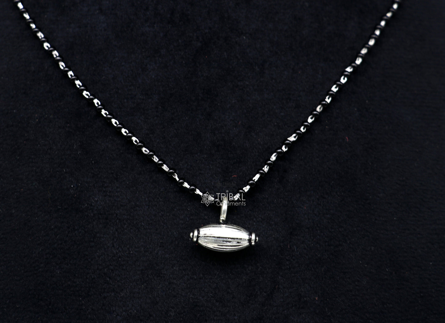 16" to 26" traditional cultural black beads 925 sterling silver stylish Single ball pendant necklace modern trendy delicate jewelry set626 - TRIBAL ORNAMENTS