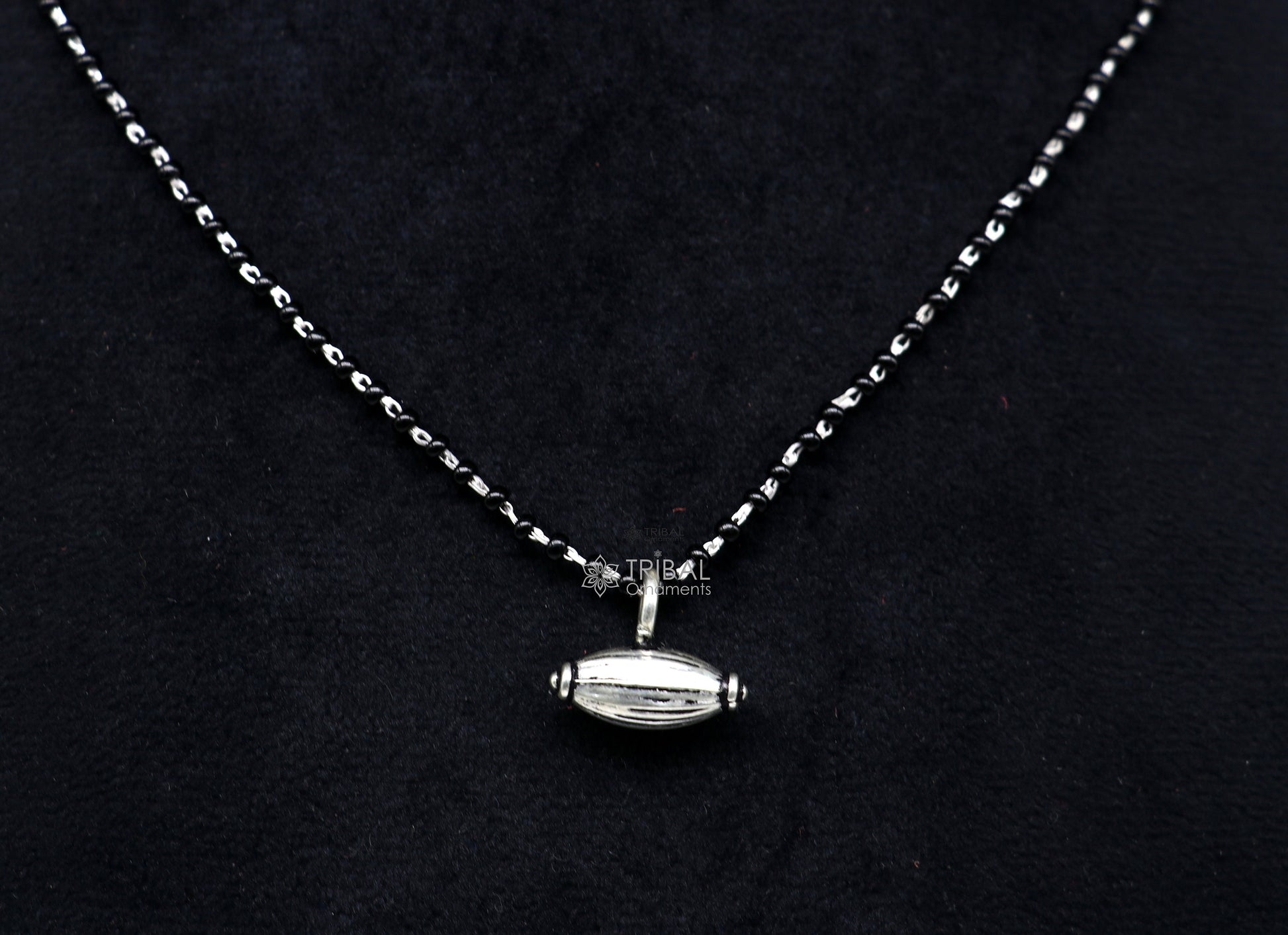 16" to 26" traditional cultural black beads 925 sterling silver stylish Single ball pendant necklace modern trendy delicate jewelry set626 - TRIBAL ORNAMENTS