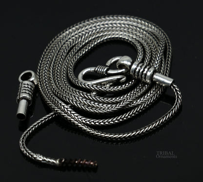 Sterling silver wheat pendant chain by TRIBAL ORNAMENTS, 1.5mm oxidized silver necklace chain with handcrafted trendy style.