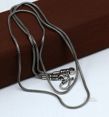 925 sterling silver wheat pendant chain, 1.5mm oxidized silver necklace chain with trendy handmade design by TRIBAL ORNAMENTS