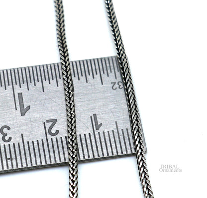 Sterling silver wheat pendant chain by TRIBAL ORNAMENTS, 1.5mm oxidized silver necklace chain, handmade trendy jewelry style.