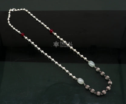 Sterling silver beaded chain necklace by TRIBAL ORNAMENTS, stylish tribal jewelry with custom design, perfect for modern tribal accessory.