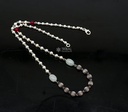 Sterling silver beaded chain necklace by TRIBAL ORNAMENTS, stylish tribal jewelry with custom design and modern trendy appeal.
