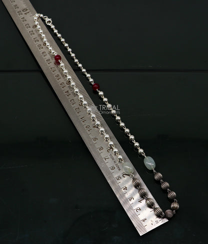 Sterling silver beaded chain necklace by TRIBAL ORNAMENTS, stylish tribal jewelry with custom design and modern trendy look.