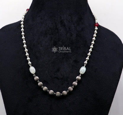Sterling silver customized beaded chain necklace with tribal-inspired design, stylish trendy jewelry by TRIBAL ORNAMENTS.
