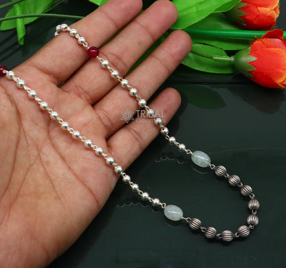 Sterling silver beaded chain necklace with tribal-inspired design, customizable and stylish tribal jewelry by TRIBAL ORNAMENTS.