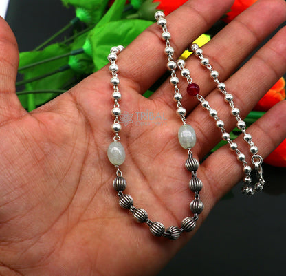 Sterling silver beaded chain necklace by TRIBAL ORNAMENTS, stylish tribal jewelry with customized design and modern trend appeal.