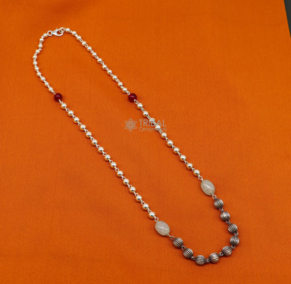 Sterling silver beaded chain necklace from Tribal Ornaments, featuring a stylish tribal design and customizable trendy jewelry.