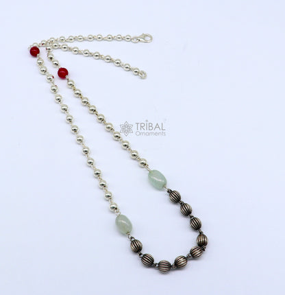 Sterling silver customized beaded chain necklace by Tribal Ornaments, featuring stylish tribal jewelry design and modern trendy look.