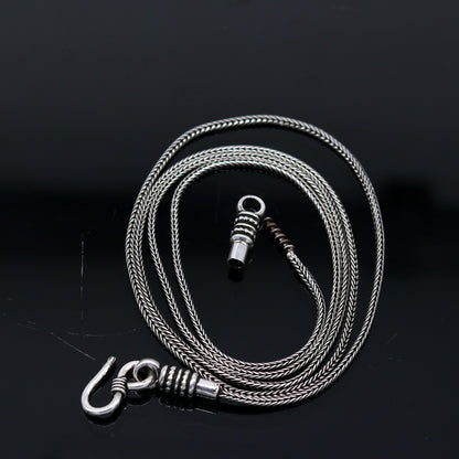 Sterling silver wheat necklace chain, 16 to 30 inches long, 1.5mm thick, oxidized finish, handmade trendy jewelry by TRIBAL ORNAMENTS