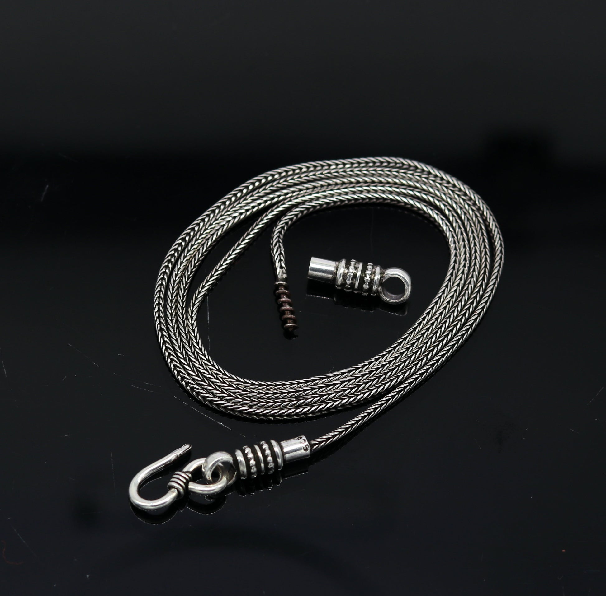 16" to 30" long 1.5mm screw chain 925 sterling silver handmade wheat chain pendant chain, necklace chain, oxidized silver chain trendy style nch37 - TRIBAL ORNAMENTS