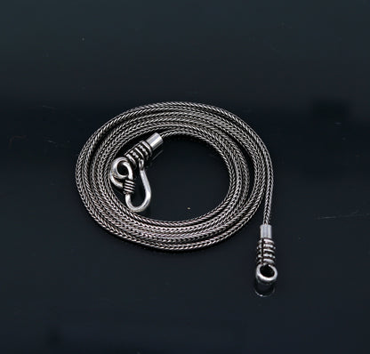 Sterling silver wheat pendant chain, 16 to 30 inches, 1.5mm width, oxidized finish, handmade trendy necklace chain by TRIBAL ORNAMENTS.
