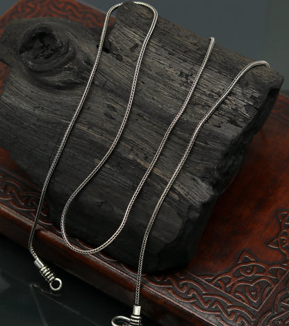 Sterling silver wheat pendant chain, 16 to 30 inches long, 1.5mm thick, oxidized silver, handmade tribal-style necklace chain.