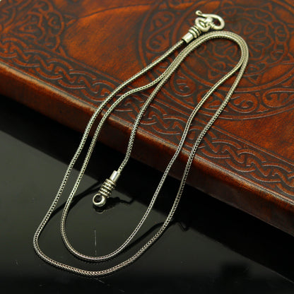 Sterling silver wheat pendant chain from TRIBAL ORNAMENTS, 16-30 inches, 1.5mm, oxidized silver, trendy handmade necklace chain