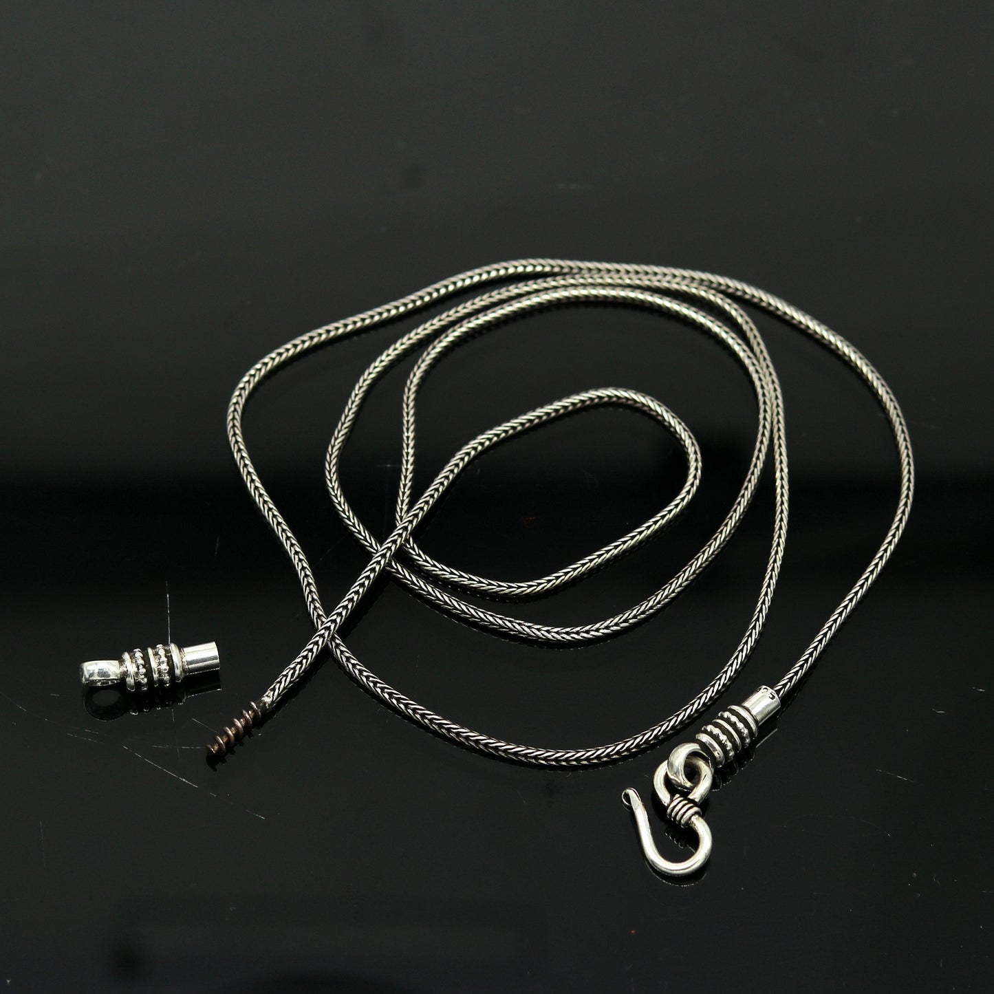 16" to 30" long 1.5mm screw chain 925 sterling silver handmade wheat chain pendant chain, necklace chain, oxidized silver chain trendy style nch37 - TRIBAL ORNAMENTS