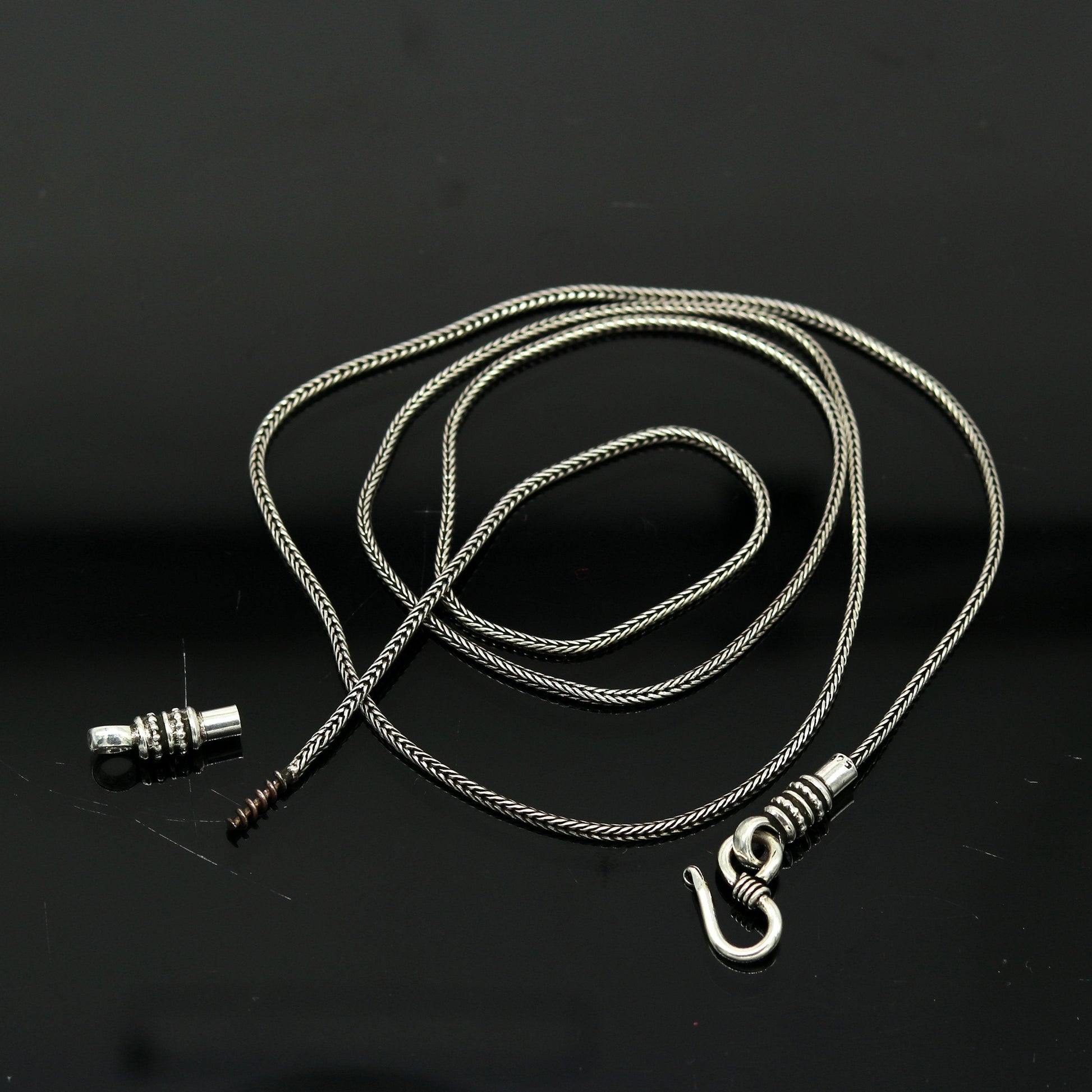 16" to 30" long 1.5mm screw chain 925 sterling silver handmade wheat chain pendant chain, necklace chain, oxidized silver chain trendy style nch37 - TRIBAL ORNAMENTS