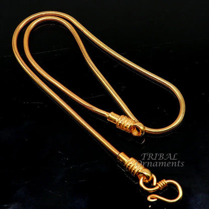 Sterling silver gold-polished snake pendant chain, 16-30 inches, handmade trendy necklace by Tribal Ornaments.
