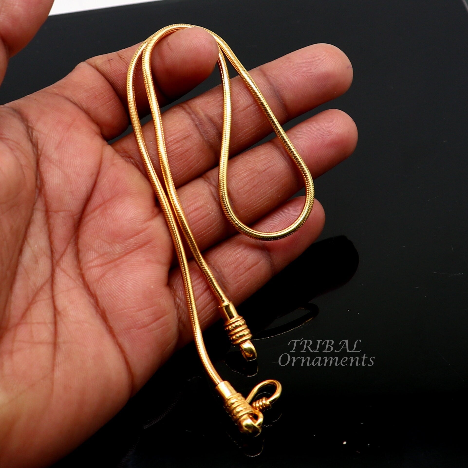 16" to 30" long screw chain 925 sterling silver handmade Gold polished snake chain pendant chain, necklace chain, silver chain trendy ch196 - TRIBAL ORNAMENTS