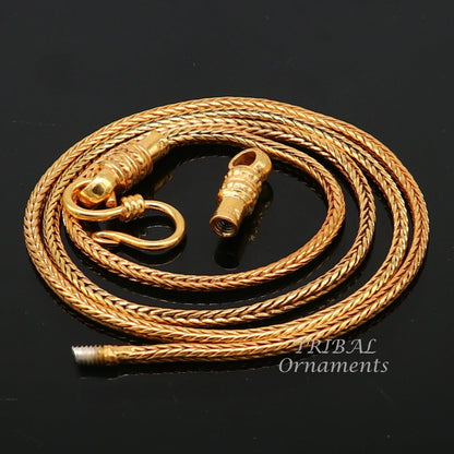 Sterling silver gold-polished wheat pendant chain from TRIBAL ORNAMENTS, 16 to 30 inches, unisex trendy jewelry necklace.