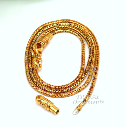 Sterling silver gold-polished wheat pendant chain, 16 to 30 inches, unisex jewelry necklace with screw clasp by TRIBAL ORNAMENTS.