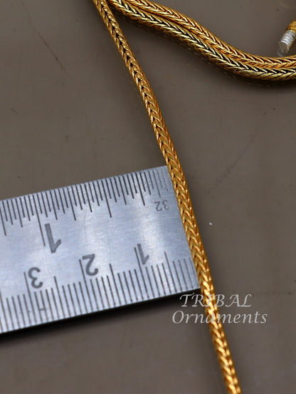 Tribal Ornaments 16-30 inch sterling silver gold-polished wheat pendant chain, unisex jewelry necklace with screw clasp.