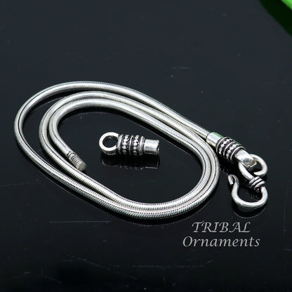 Sterling silver snake chain necklace from TRIBAL ORNAMENTS, 16 to 30 inches long, oxidized silver finish, handmade jewelry accessory.