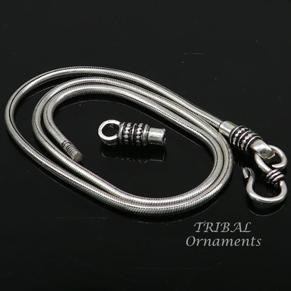 16-30 inch TRIBAL ORNAMENTS sterling silver snake chain necklace with oxidized finish, suitable for pendants or layered jewelry.