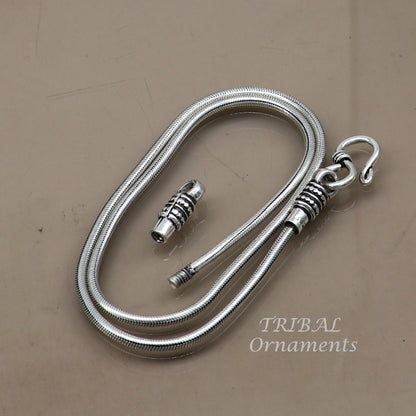 16-30 inch TRIBAL ORNAMENTS sterling silver snake chain necklace with oxidized finish, featuring a screw clasp and handmade design.
