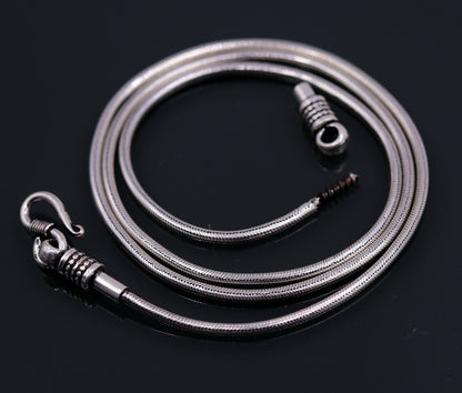 Sterling silver 16-30 inch snake chain with screw clasp, oxidized silver finish, handmade trendy necklace chain by TRIBAL ORNAMENTS.