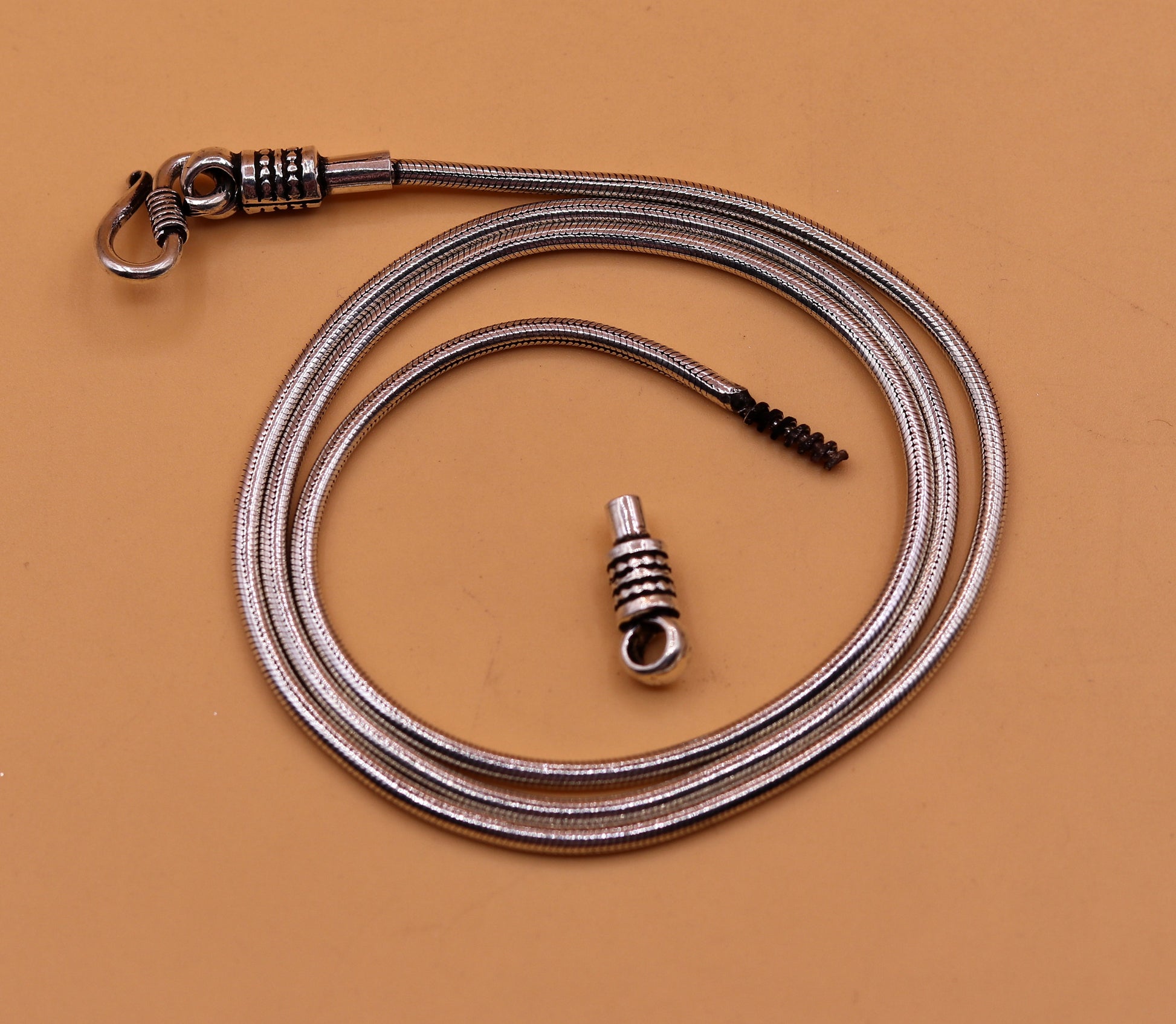 16" to 30" long screw chain 925 sterling silver handmade snake chain pendant chain, necklace chain, oxidized silver chain trendy style - TRIBAL ORNAMENTS