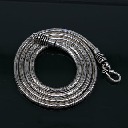 Sterling silver 4mm snake chain necklace with oxidized finish, handmade 925 silver screw chain, stylish trendy jewelry accessory