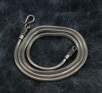 4 mm 925 sterling silver snake pendant chain, oxidized finish, handmade tribal ornament necklace, trendy screw chain, long style.