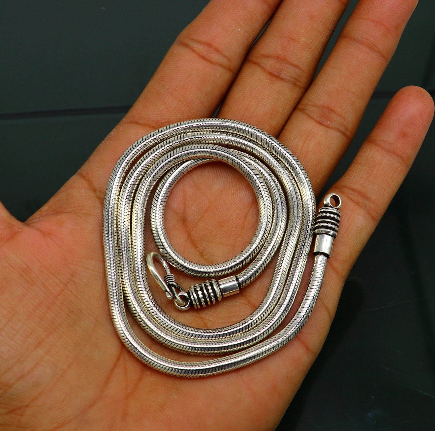 4 mm 16" to 28" long screw chain 925 sterling silver handmade snake chain pendant chain, necklace chain, oxidized silver trendy chain ch105 - TRIBAL ORNAMENTS