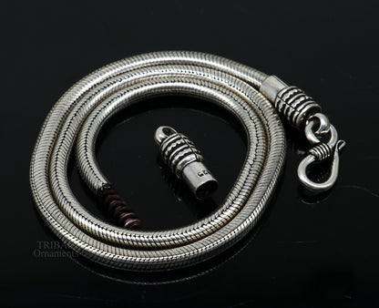 4 mm sterling silver screw chain from TRIBAL ORNAMENTS, oxidized silver snake chain necklace with handmade design and pendant attachment.