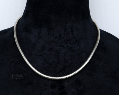 4mm sterling silver snake chain necklace with oxidized silver finish, featuring a screw chain design from Tribal Ornaments.