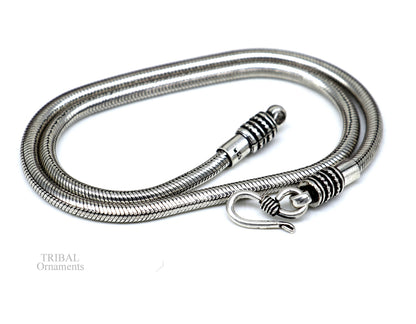 4mm sterling silver snake chain with oxidized finish, handmade pendant chain by TRIBAL ORNAMENTS, trendy necklace accessory.