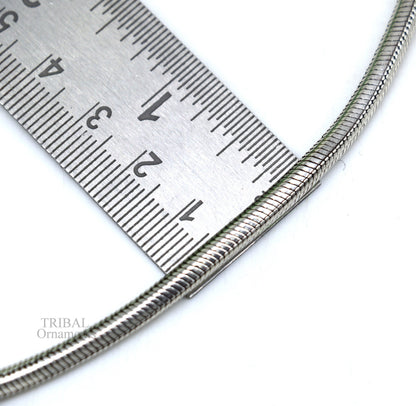 4 mm sterling silver snake chain necklace with oxidized finish, featuring a screw chain design by TRIBAL ORNAMENTS.