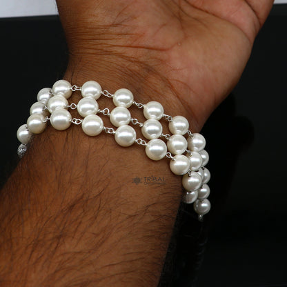8mm pearl beaded necklace in 925 sterling silver, long and elegant, perfect for women’s daily wear and special gifts.