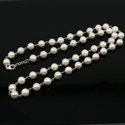 8mm pearl beaded necklace with 925 sterling silver chain, stylish long jewelry for women or girls, perfect for daily wear or gifting.