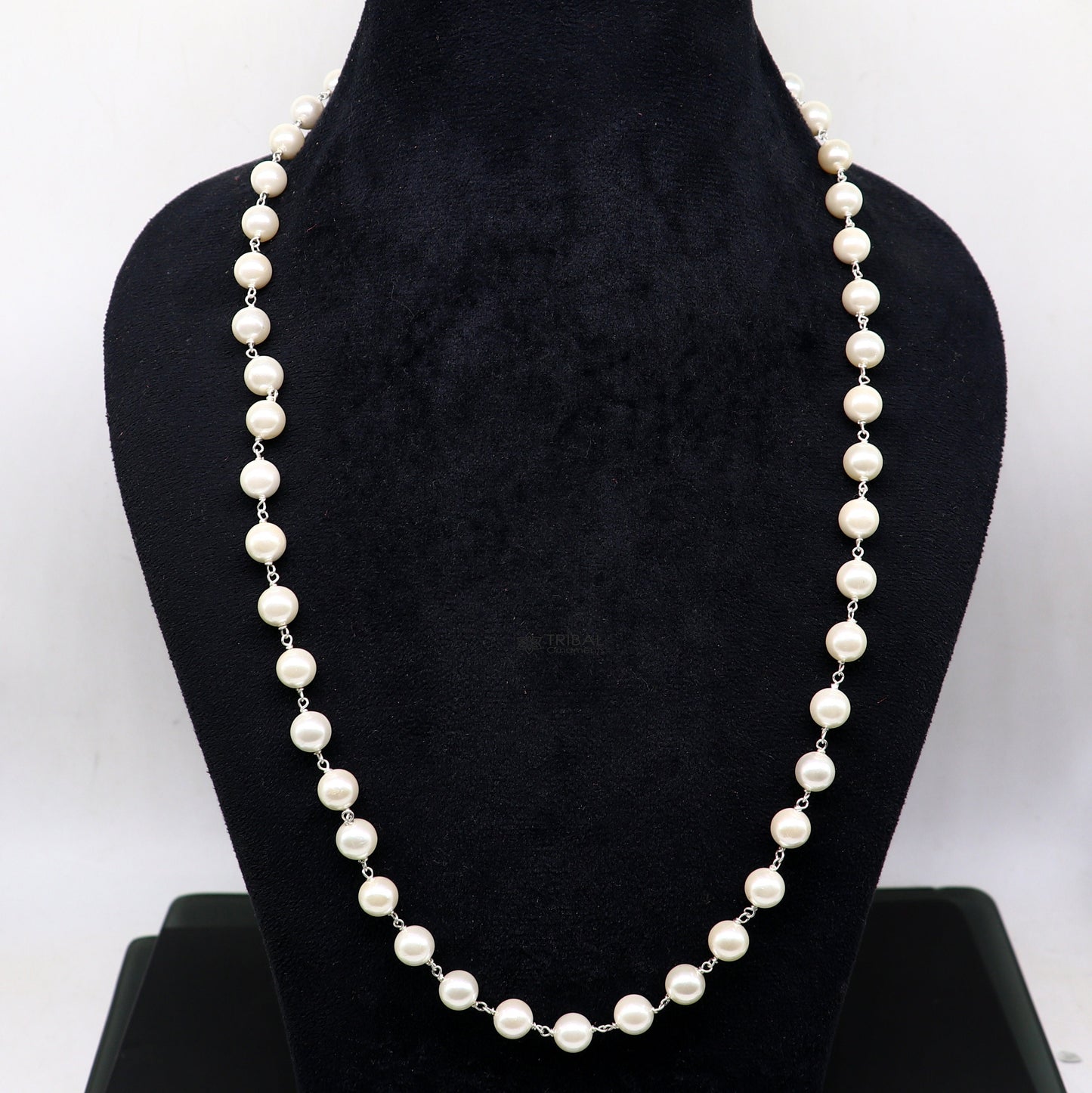8mm mother of pearls custom made 925 sterling silver long beaded necklace, gorgeous girl's women's daily use best gifting beaded chain ch556 - TRIBAL ORNAMENTS