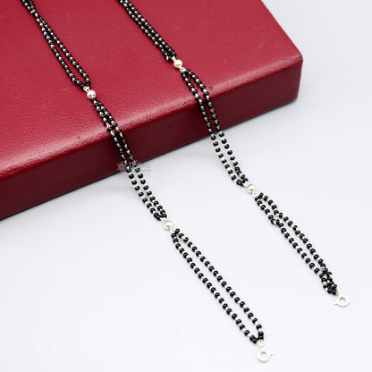 Sterling silver 2.2mm black beads two-line chain necklace, vintage cultural Indian bridal Mangalsutra with traditional style design.