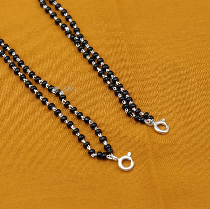 925 sterling silver black beads 2.2mm two-line chain vintage cultural fancy necklace, traditional Indian brides Mangalsutra.