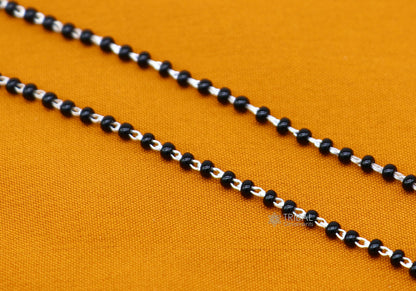 Sterling silver 2.2mm black beads Mangalsutra necklace with vintage cultural design, traditional Indian bridal jewelry.